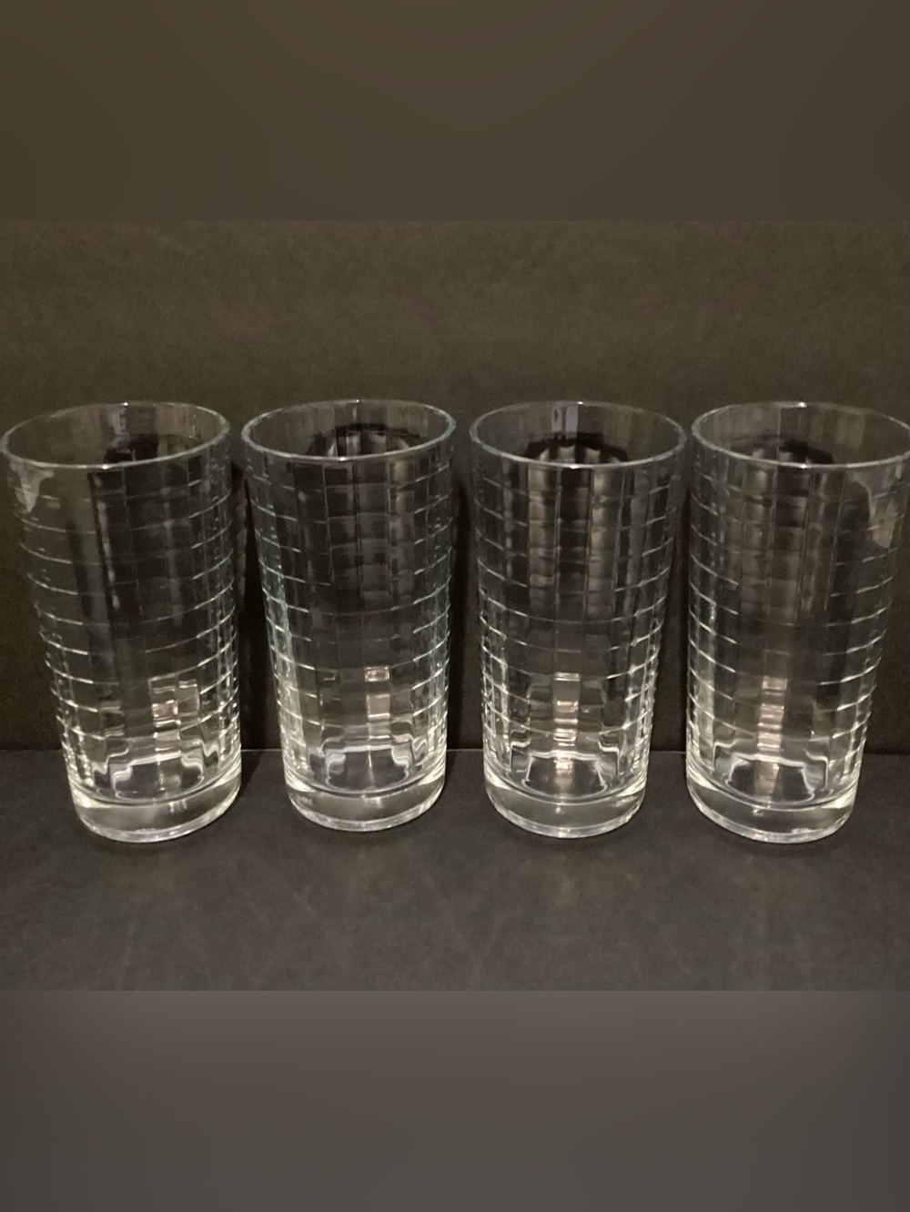 Vintage Set of 4 Barware Window Pane Grid/Block Optic Highball Glasses 8oz.